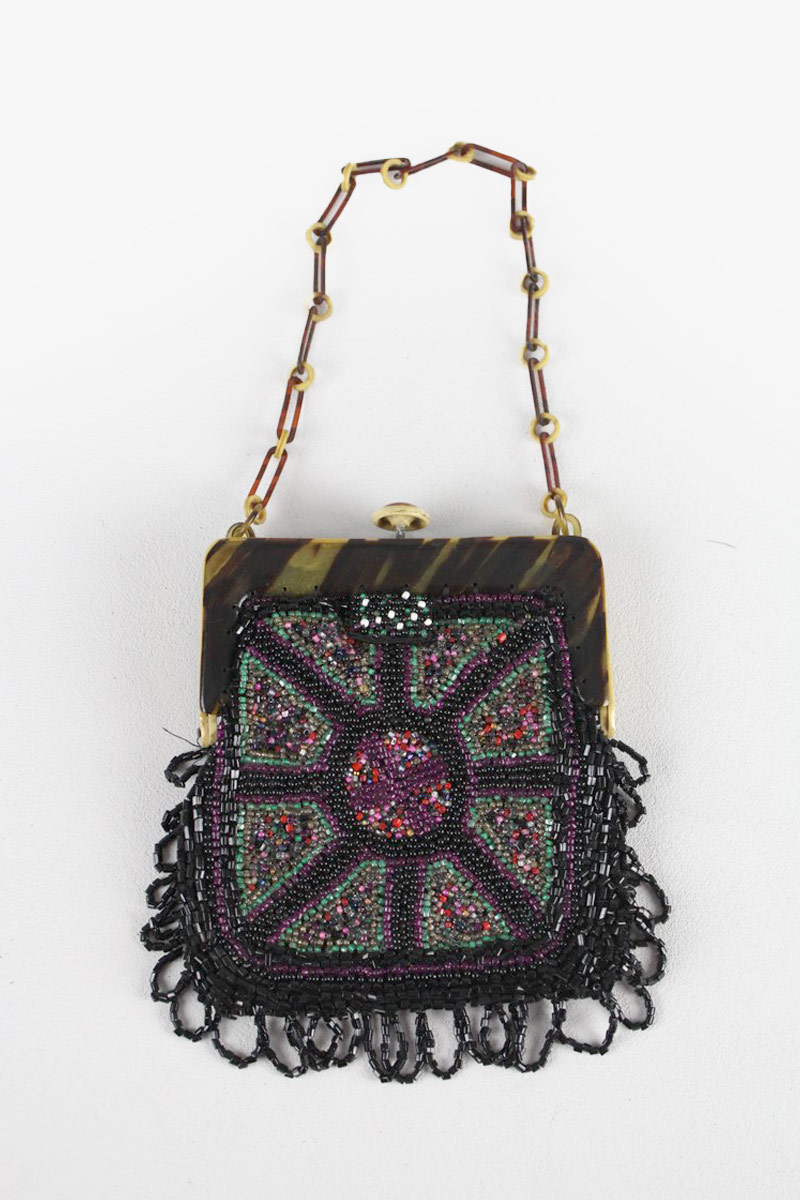 1920s Beaded Handbag with Star Design Faux Tortoiseshell Frame and ...