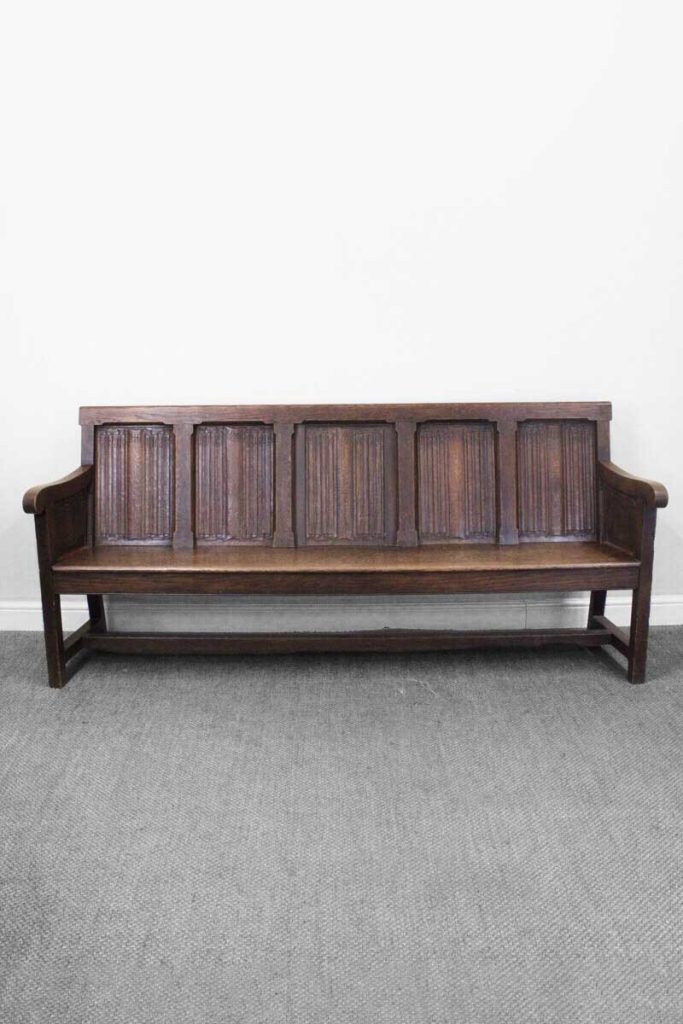 Large Oak Bench with Solid Back and Sides and Linenfold Carved Panels ...